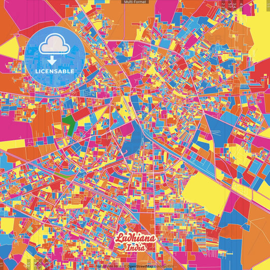 Ludhiana, Punjab, India Crazy Colorful Street Map Poster Template