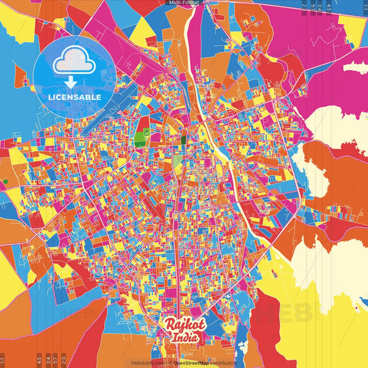 Rajkot, Gujarat, India Crazy Colorful Street Map Poster Template