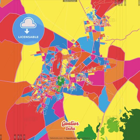 Gwalior, Madhya Pradesh, India Crazy Colorful Street Map Poster Template