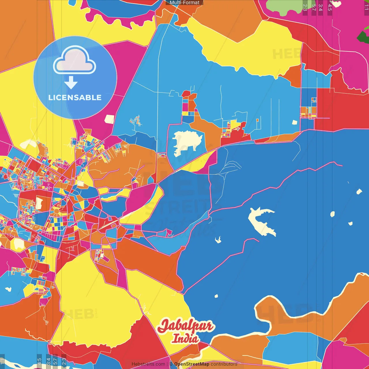 Jabalpur, Madhya Pradesh, India Crazy Colorful Street Map Poster Template