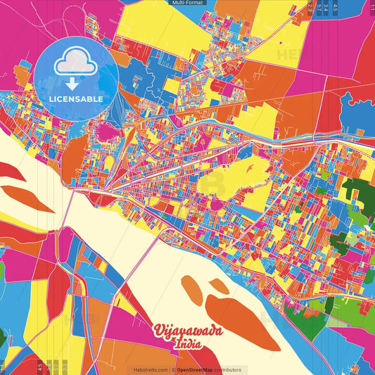 Vijayawada, Andhra Pradesh, India Crazy Colorful Street Map Poster Template