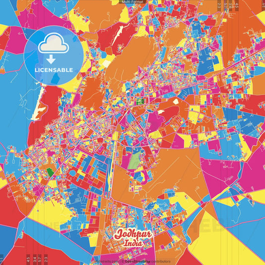 Jodhpur, Rajasthan, India Crazy Colorful Street Map Poster Template
