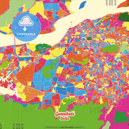 Guwahati, Assam, India Crazy Colorful Street Map Poster Template