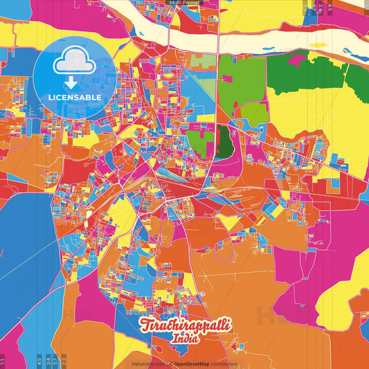 Tiruchirappalli, Tamil Nadu, India Crazy Colorful Street Map Poster Template