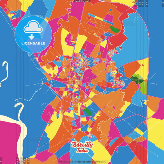 Bareilly, Uttar Pradesh, India Crazy Colorful Street Map Poster Template