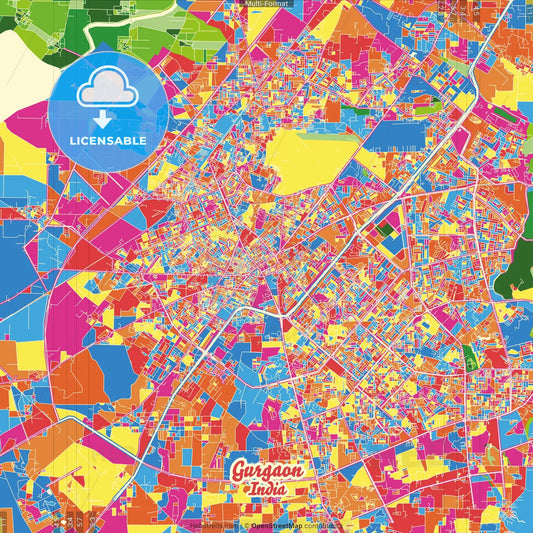 Gurgaon, Haryana, India Crazy Colorful Street Map Poster Template
