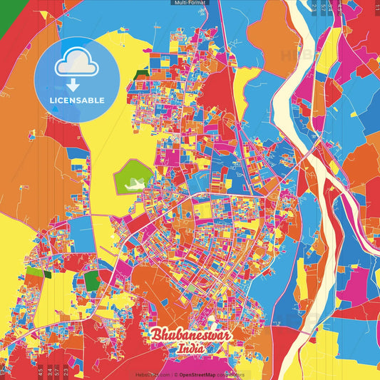 Bhubaneswar, Odisha, India Crazy Colorful Street Map Poster Template