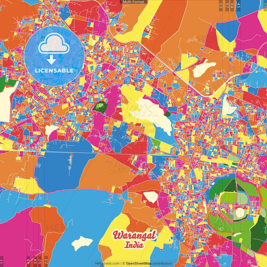 Warangal, Telangana, India Crazy Colorful Street Map Poster Template