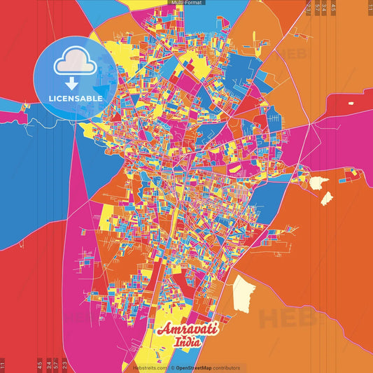 Amravati, Maharashtra, India Crazy Colorful Street Map Poster Template