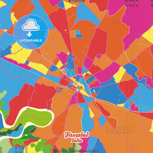 Firozabad, Uttar Pradesh, India Crazy Colorful Street Map Poster Template