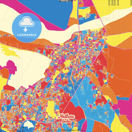Nellore, Andhra Pradesh, India Crazy Colorful Street Map Poster Template