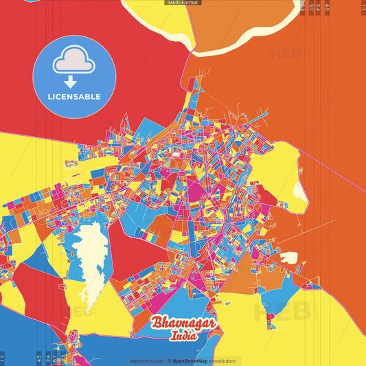 Bhavnagar, Gujarat, India Crazy Colorful Street Map Poster Template