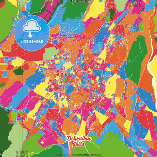 Dehradun, Uttarakhand, India Crazy Colorful Street Map Poster Template