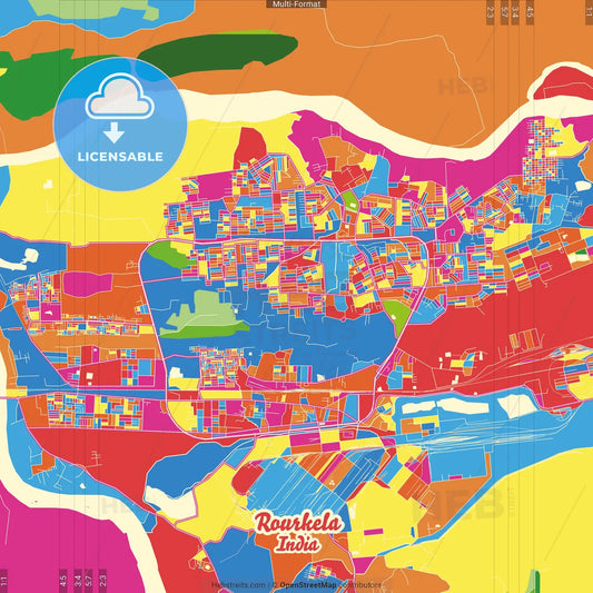 Rourkela, Odisha, India Crazy Colorful Street Map Poster Template
