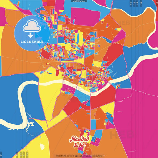 Nanded, Maharashtra, India Crazy Colorful Street Map Poster Template