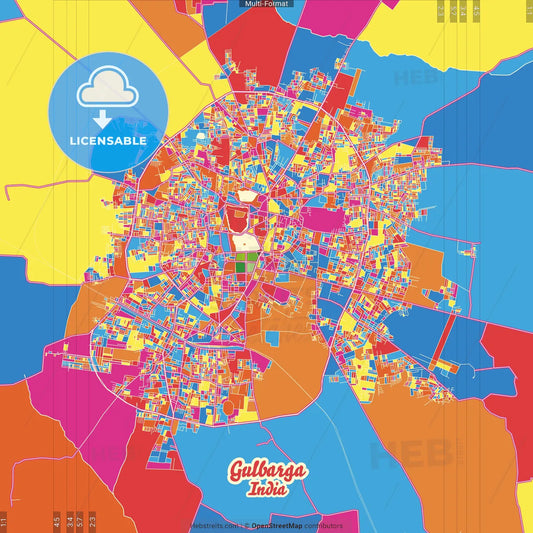 Gulbarga, Karnataka, India Crazy Colorful Street Map Poster Template