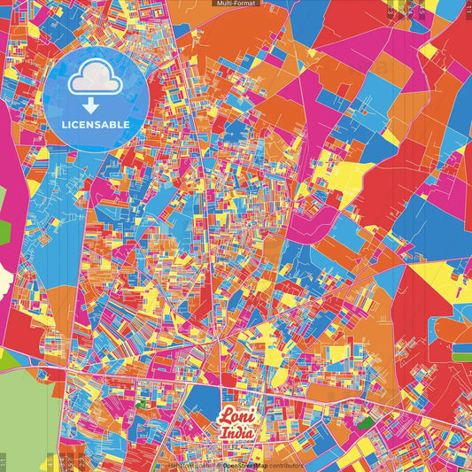 Loni, Uttar Pradesh, India Crazy Colorful Street Map Poster Template