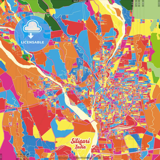 Siliguri, West Bengal, India Crazy Colorful Street Map Poster Template