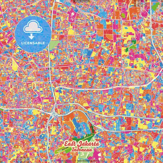 East Jakarta, Indonesia Crazy Colorful Street Map Poster Template