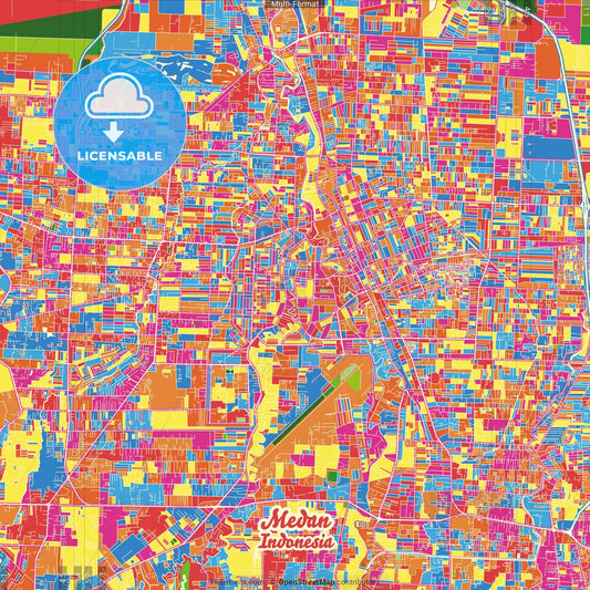 Medan, North Sumatra, Indonesia Crazy Colorful Street Map Poster Template