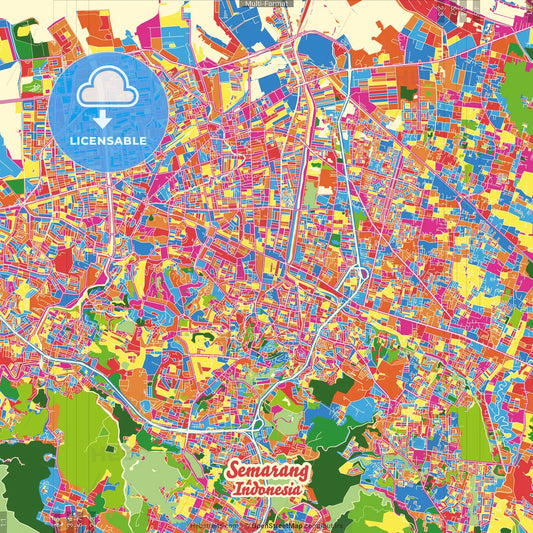 Semarang, Central Java, Indonesia Crazy Colorful Street Map Poster Template