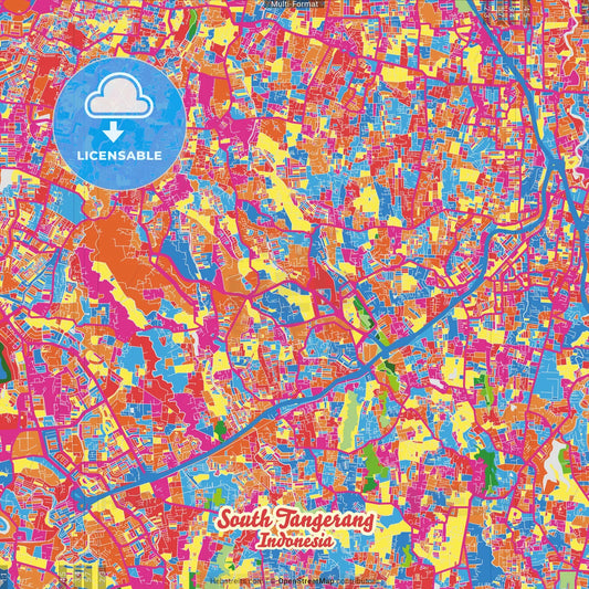 South Tangerang, Banten, Indonesia Crazy Colorful Street Map Poster Template