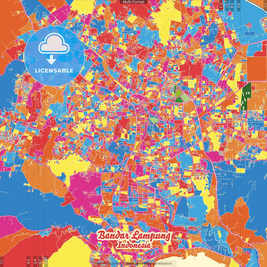 Bandar Lampung, Lampung, Indonesia Crazy Colorful Street Map Poster Template