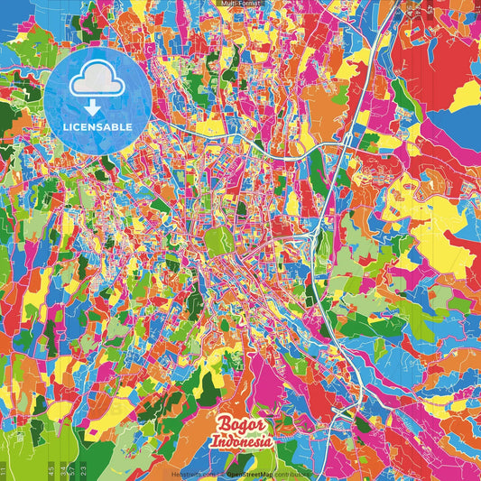 Bogor, West Java, Indonesia Crazy Colorful Street Map Poster Template