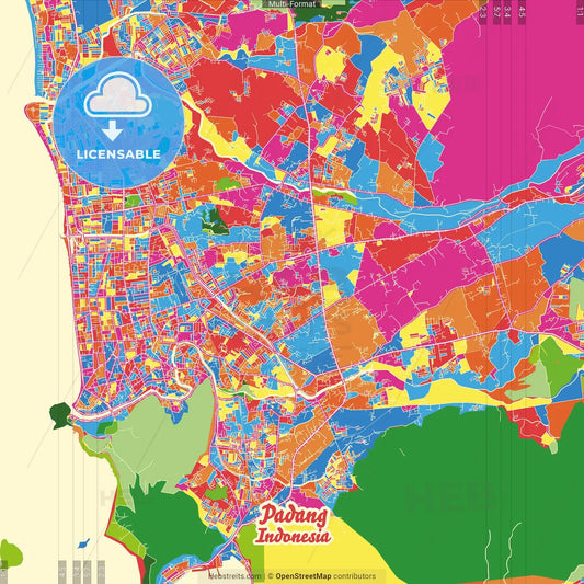 Padang, West Sumatra, Indonesia Crazy Colorful Street Map Poster Template