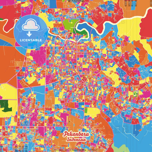 Pekanbaru, Riau, Indonesia Crazy Colorful Street Map Poster Template