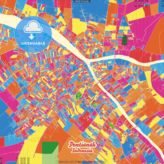 Pontianak, West Kalimantan, Indonesia Crazy Colorful Street Map Poster Template