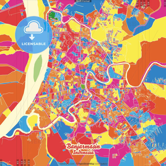 Banjarmasin, South Kalimantan, Indonesia Crazy Colorful Street Map Poster Template