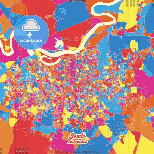 Jambi, Jambi, Indonesia Crazy Colorful Street Map Poster Template