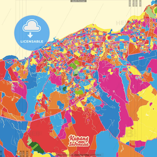 Kupang, East Nusa Tenggara, Indonesia Crazy Colorful Street Map Poster Template