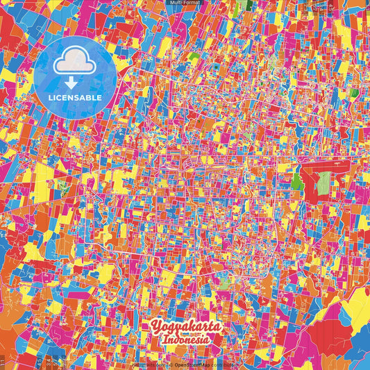 Yogyakarta, Indonesia Crazy Colorful Street Map Poster Template