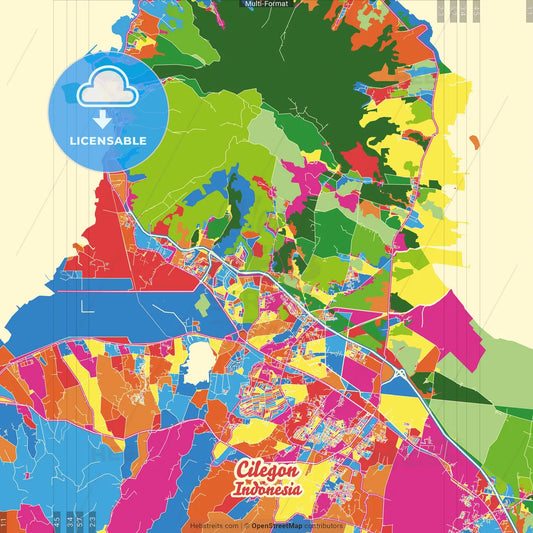 Cilegon, Banten, Indonesia Crazy Colorful Street Map Poster Template