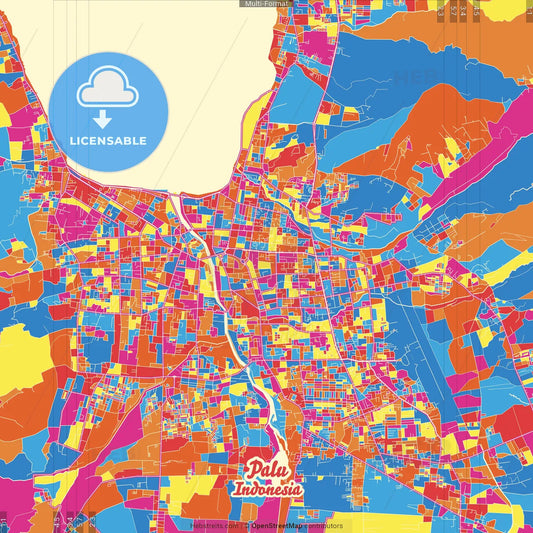 Palu, Central Sulawesi, Indonesia Crazy Colorful Street Map Poster Template