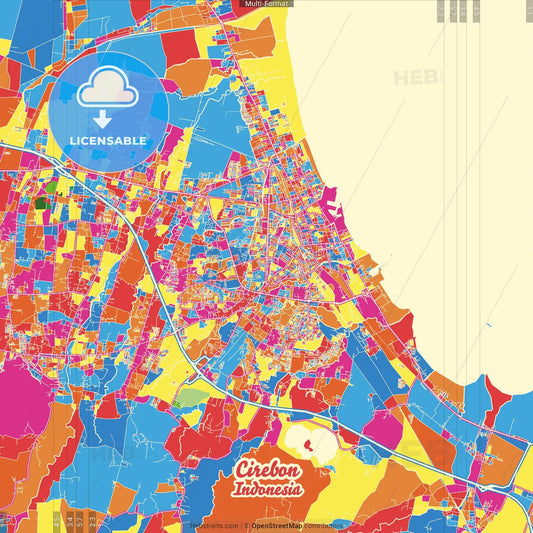 Cirebon, West Java, Indonesia Crazy Colorful Street Map Poster Template