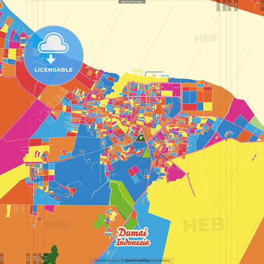 Dumai, Riau, Indonesia Crazy Colorful Street Map Poster Template