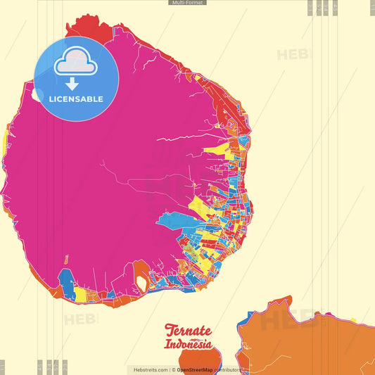 Ternate, North Maluku, Indonesia Crazy Colorful Street Map Poster Template
