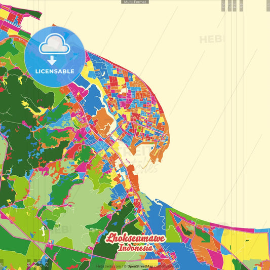 Lhokseumawe, Aceh, Indonesia Crazy Colorful Street Map Poster Template