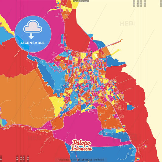 Palopo, South Sulawesi, Indonesia Crazy Colorful Street Map Poster Template