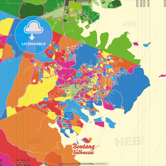 Bontang, East Kalimantan, Indonesia Crazy Colorful Street Map Poster Template