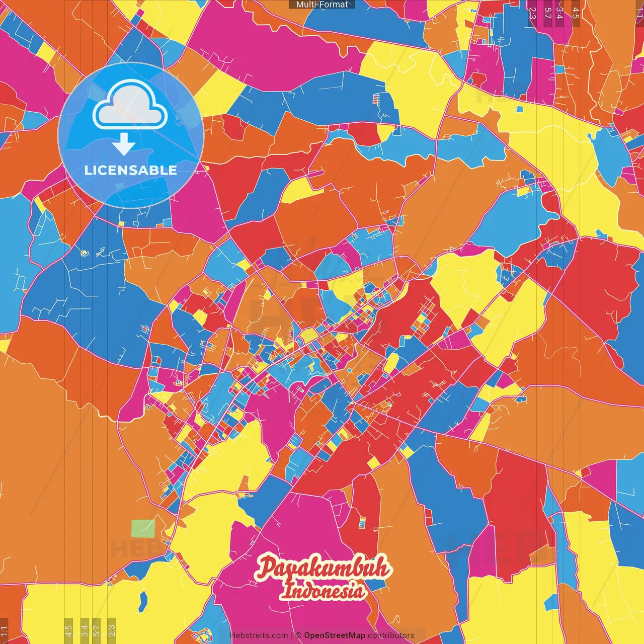 Payakumbuh, West Sumatra, Indonesia Crazy Colorful Street Map Poster Template