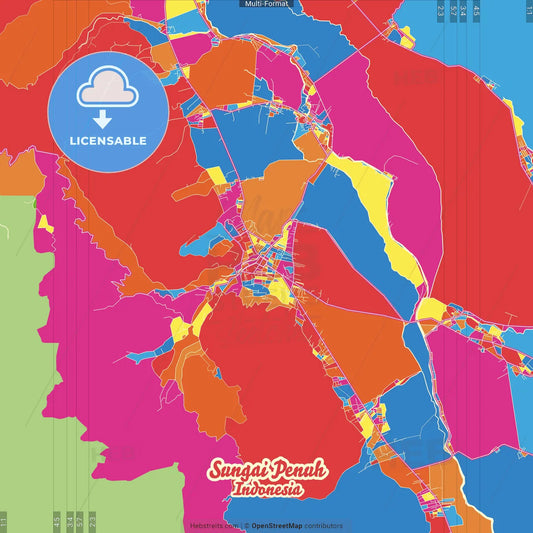 Sungai Penuh, Jambi, Indonesia Crazy Colorful Street Map Poster Template