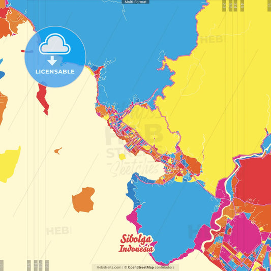 Sibolga, North Sumatra, Indonesia Crazy Colorful Street Map Poster Template