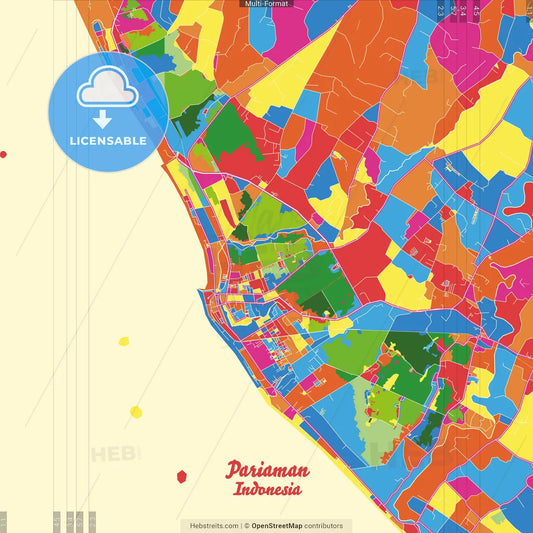 Pariaman, West Sumatra, Indonesia Crazy Colorful Street Map Poster Template