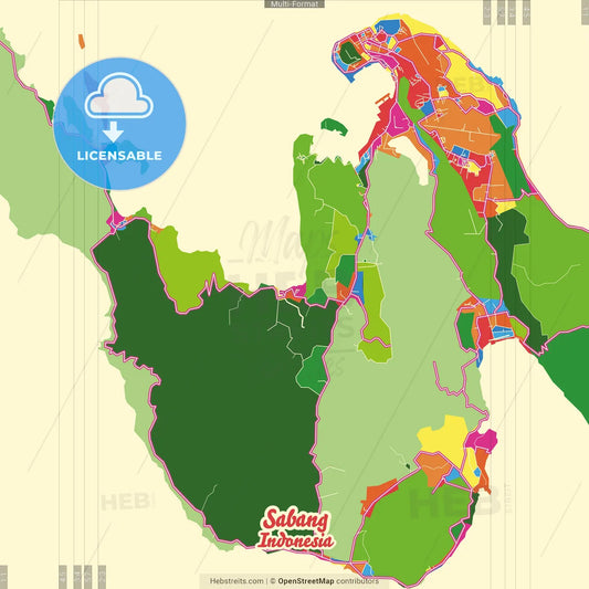 Sabang, Aceh, Indonesia Crazy Colorful Street Map Poster Template