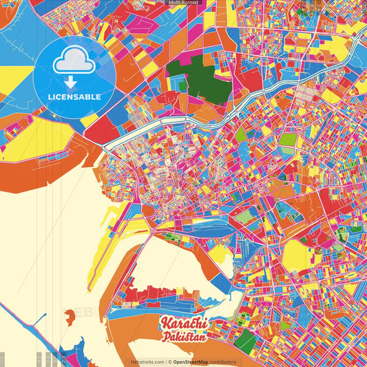 Karachi, Sindh, Pakistan Crazy Colorful Street Map Poster Template
