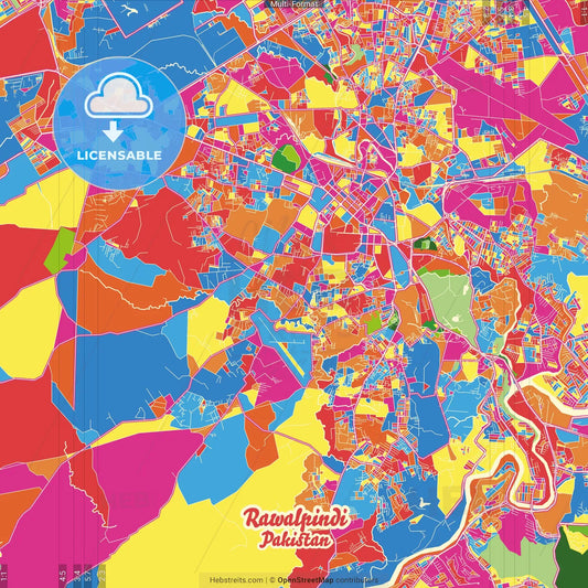 Rawalpindi, Punjab, Pakistan Crazy Colorful Street Map Poster Template